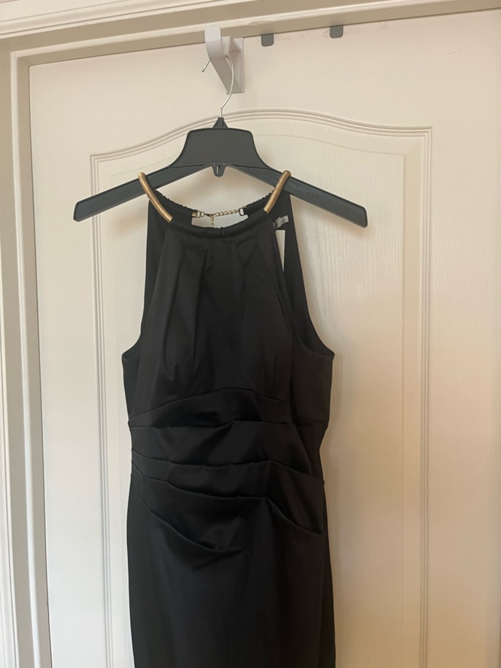 NWT -Eliza J Black Halter Evening Dress with Gold Neck Detail